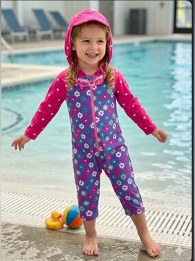 Pink and Purple One Piece Swimwear with Floral Design